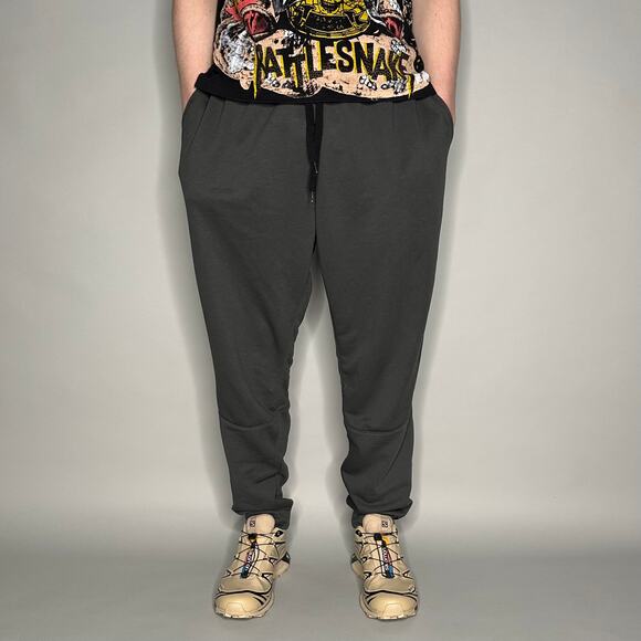 Nike Sweatpants Dark Grey Polyester Joggers White Swoosh Dri Fit - Picture 2 of 4